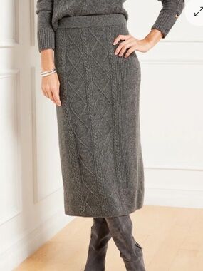 Talbots wool blend mixed cable -Knit midi sweater Skirt size 2X Gray NEW